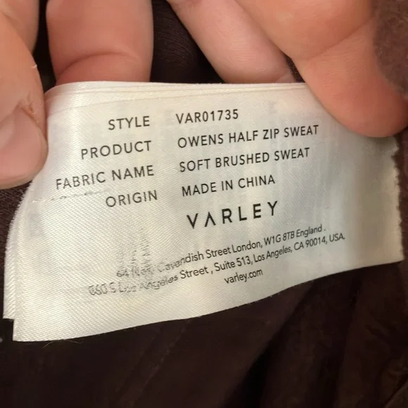 Varley Chocolate Brown Half Zip Owens Sweatshirt, M - Picture 7 of 8